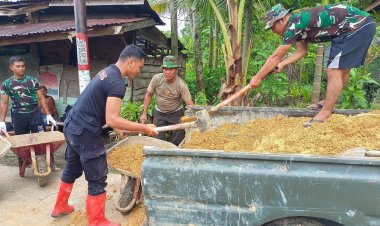 Tetap Semangat, Tim Satgas Terdiri TNI, Polri dan Masyarakat Gesah Pembagunan RTLH TMMD Kodim 0301 Pekanbaru 