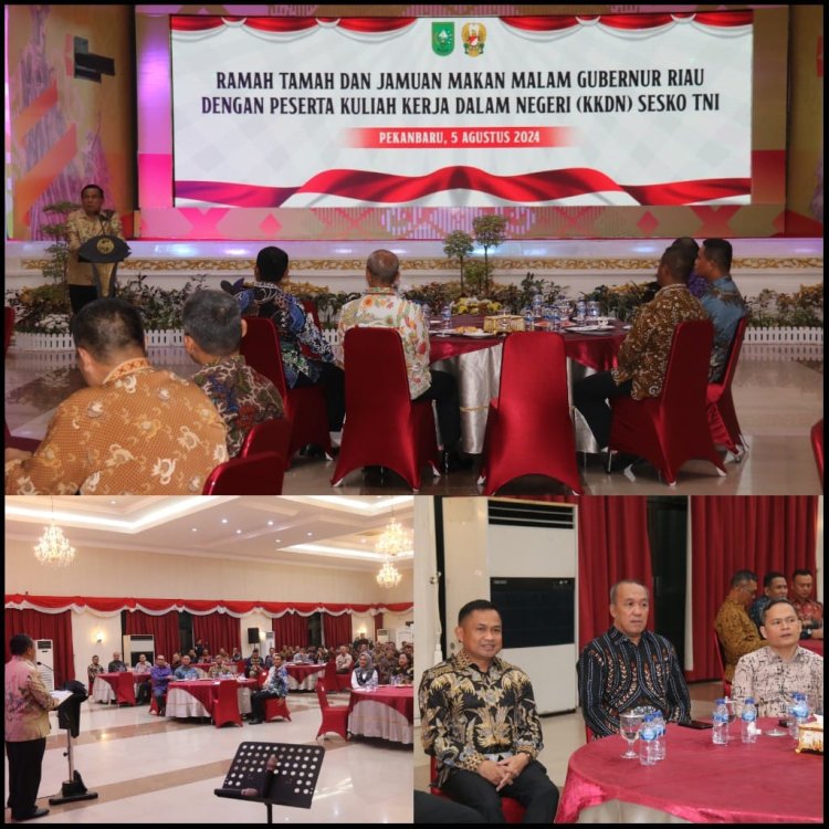 Wakili Dandim, Kasdim 0301/Pbr Hadiri Ramah Tamah dan Jamuan Makan Malam Gubri Dengan Peserta KKDN Sesko TNI 
