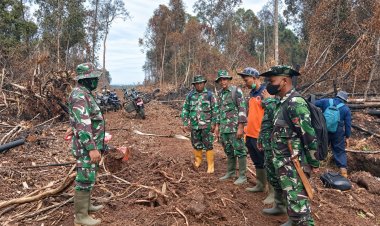 Hadapi Medan Sulit dan Cuaca Panas, Kodam XIX/Tuanku Tambusai Terus Padamkan Karhutla di Rengat